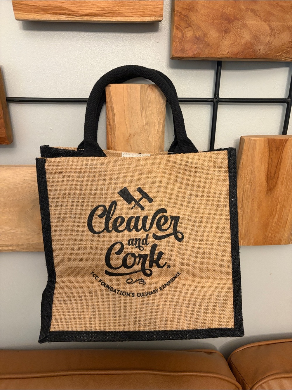 Cleaver and Cork Jute Tote Bag with Black Trim
